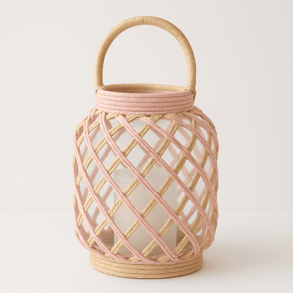 Raffia Candle Holder – Natural Handwoven Home Accent in Beige - Image 1