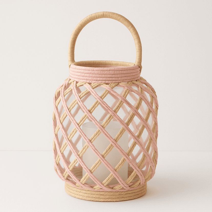 Raffia Candle Holder – Natural Handwoven Home Accent in Beige
