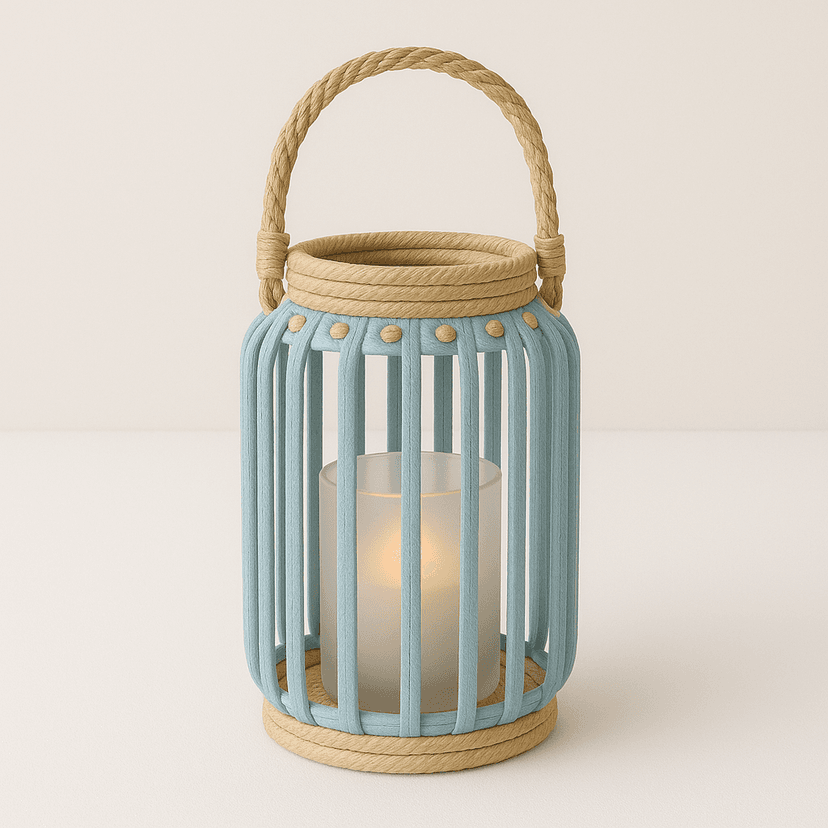 Raffia Candle Holder – Natural Handwoven Home Accent in Light Blue