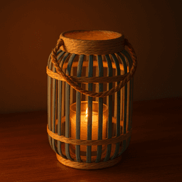 Raffia Candle Holder – Natural Handwoven Home Accent in Light Blue thumbnail 2