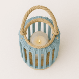Raffia Candle Holder – Natural Handwoven Home Accent in Light Blue thumbnail 3