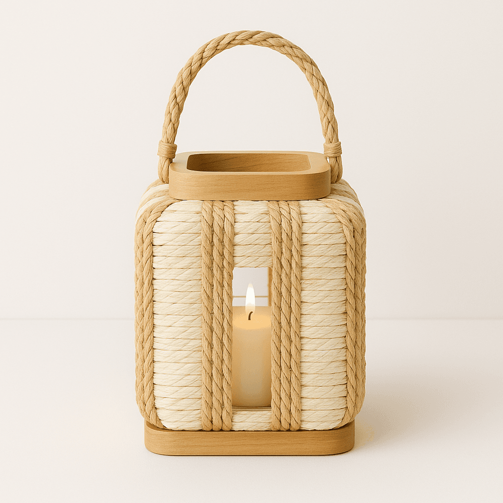 Raffia Candle Holder – Natural Handwoven Home Accent in Square - Image 1