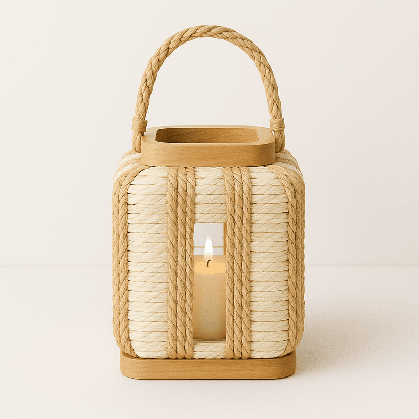 Raffia Candle Holder – Natural Handwoven Home Accent in Square