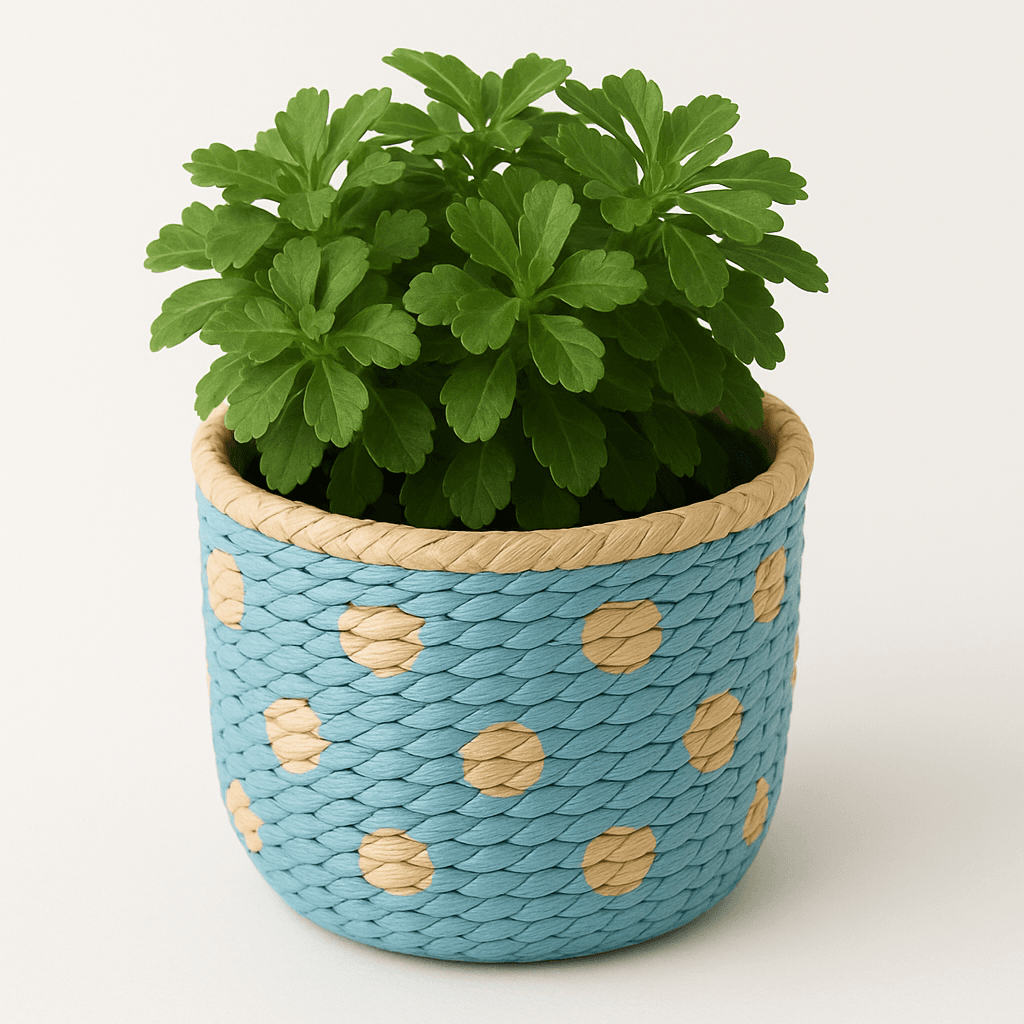 Handwoven Raffia Plant Pots – Natural & Sustainable Planters in Light Blue - Image 1