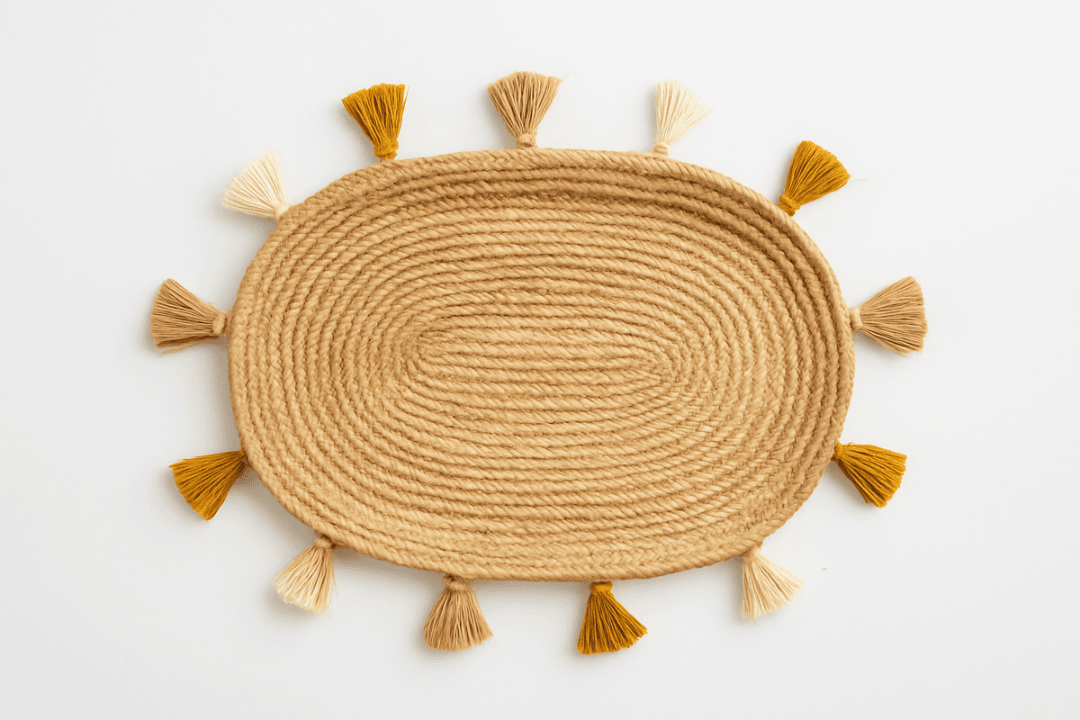 Raffia Serving Trays – Handmade Rustic Tableware in Beige - Image 1