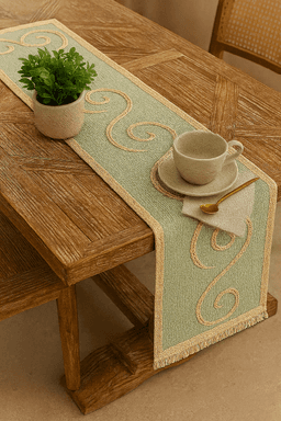 Raffia Table Runners – Handmade Natural Dining Decor in Light Green thumbnail 2