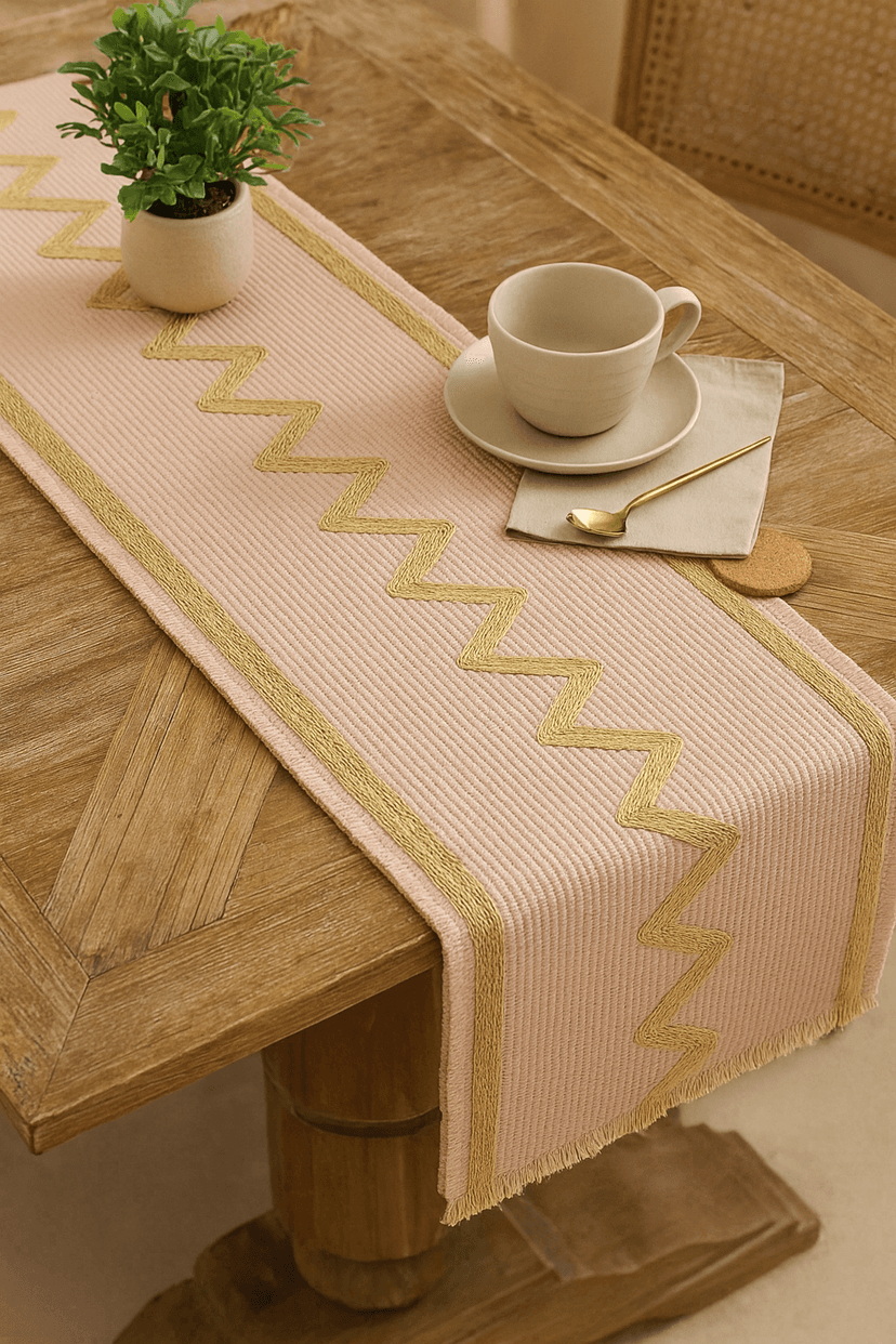 Raffia Table Runners – Handmade Natural Dining Decor in Light Pink